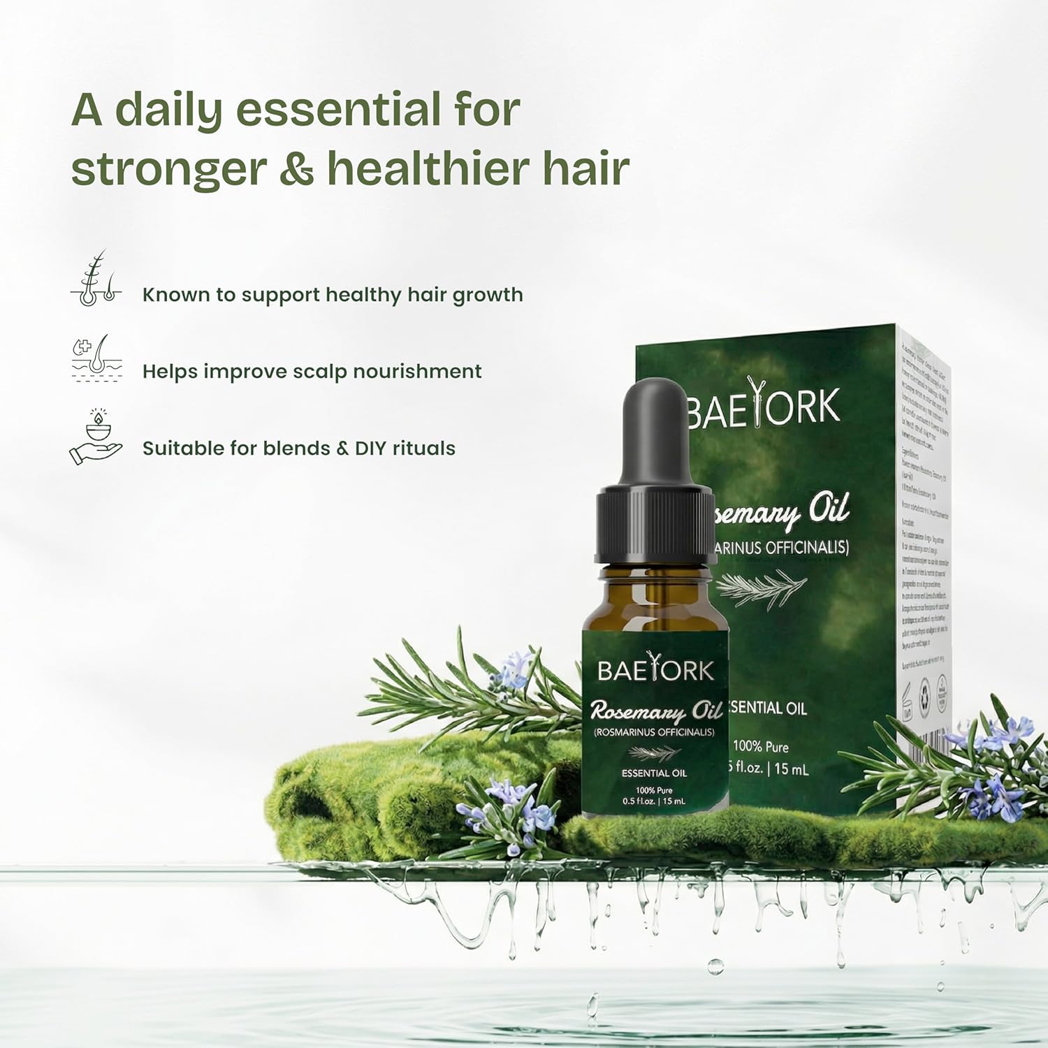 Organic Rosemary Essential Oil Helps to Support Hair Growth, Hair Fall Control, Hair Nourishment & Strengthens, Skin Care, Aromatherapy, Diffusers, and DIY PETA Certified 15 ml (Pack of 1)