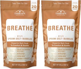 Village Naturals Breathe Foaming Body Soak, Epsom Salt, Essential Oils, Soothing Bubbles, Sea Salt 36 oz, Pack of 2