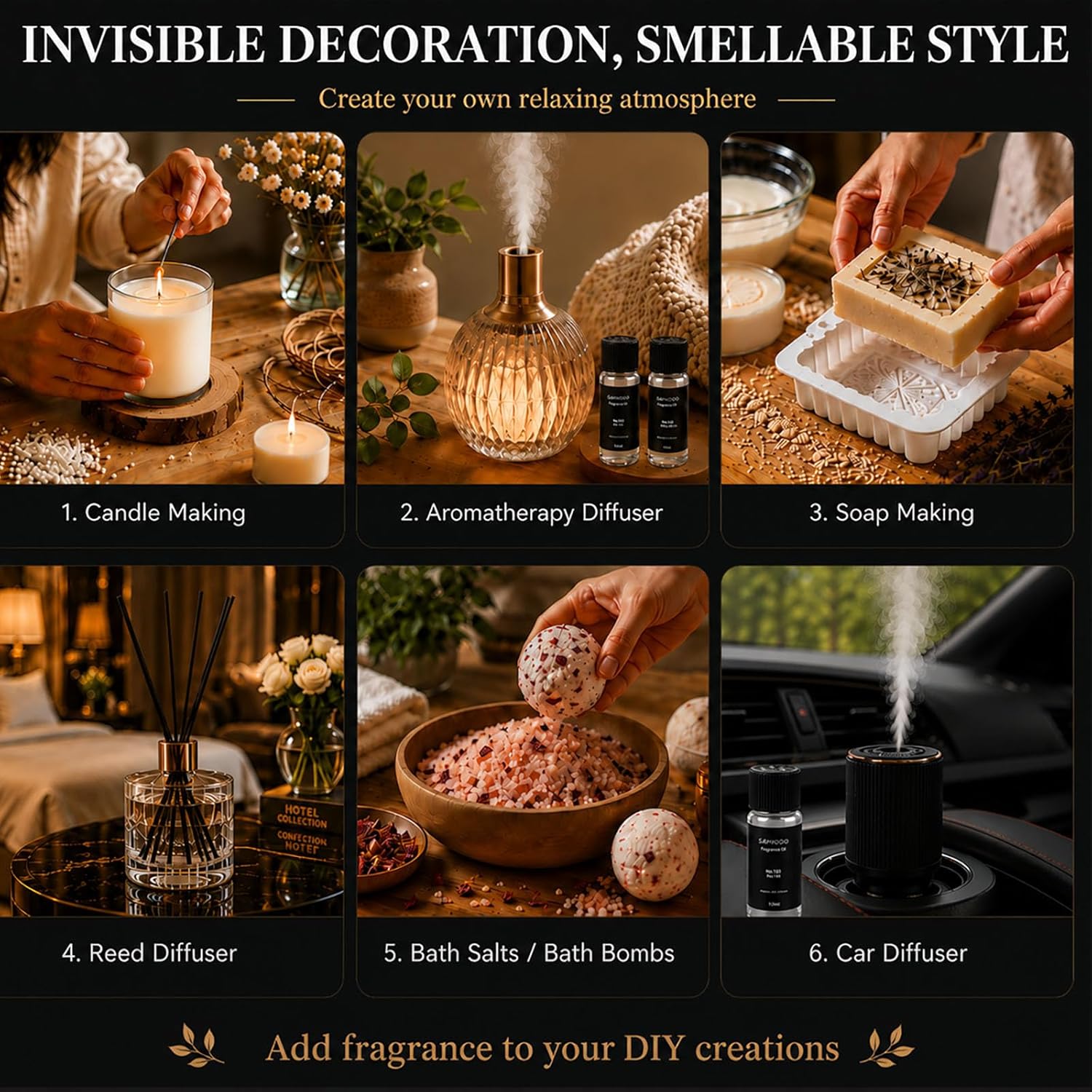 Hotel Diffuser Oil Set Inspired by 5-Star Hotel Scent, Most Popular Fragrance Oil 120ml, Natural Aromatherapy Oils for Cars & Home Products, Room Sprays (5 scents Set)