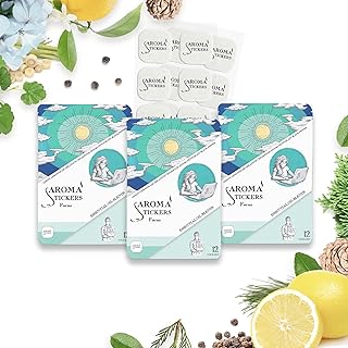 AROMA STICKERS® Original Blend Focus - 100% Natural Essential Oil Scented Sticker Diffuser - Aromatherapy for Personal Space - Face Mask & Pillow - (Pack of 3, 36 Stickers Total)