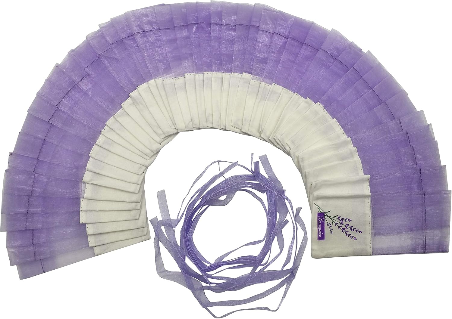 Sanrich 50PCS Lavender Sachet Bags Empty Purple Gauze Ribbons Cotton-Ramie Sacks (Light Purple)