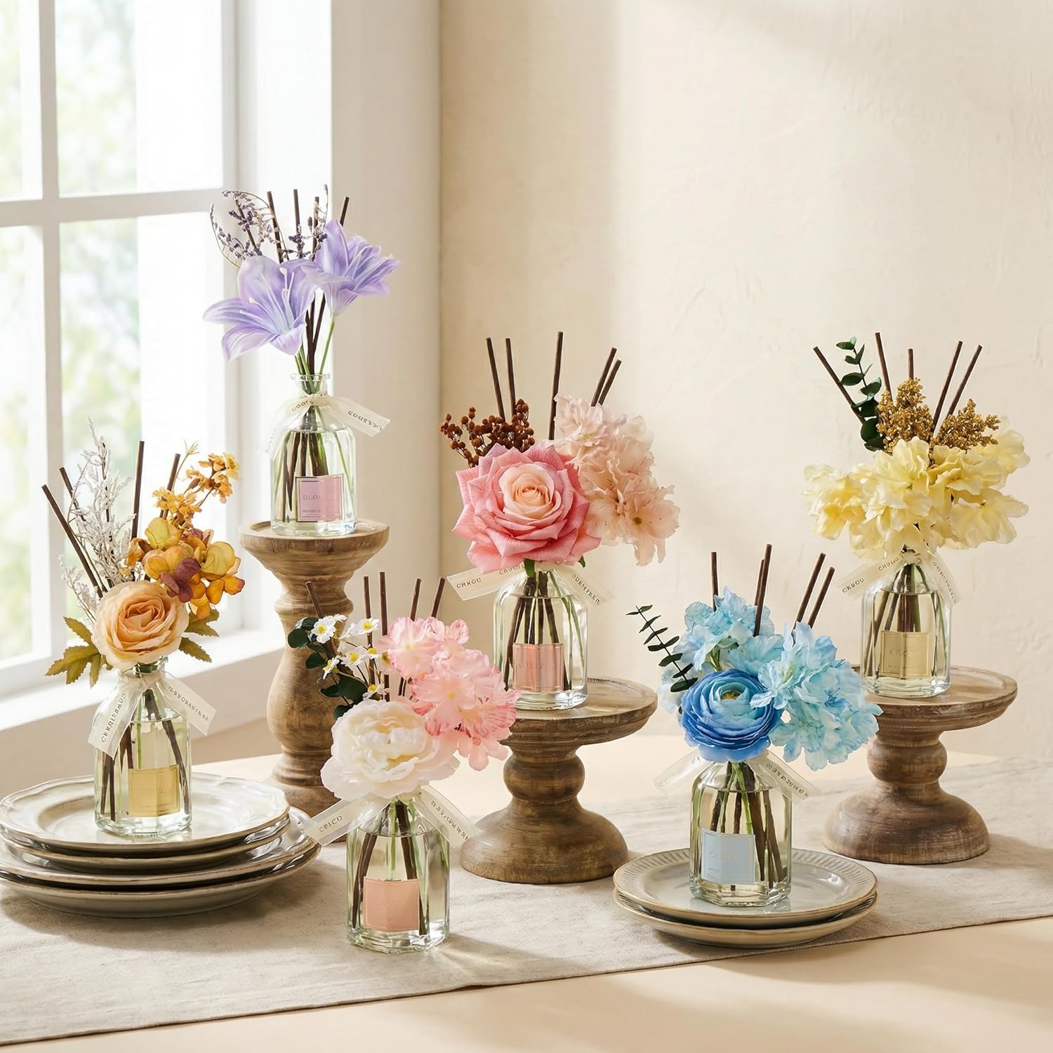 COCORRÍNA Reed Diffuser - Lavender Eucalyptus 8.5 Fl.oz Flower Reed Diffuser with Sticks, Bedroom Bathroom Shelf Decor (Floral Basket Collection)