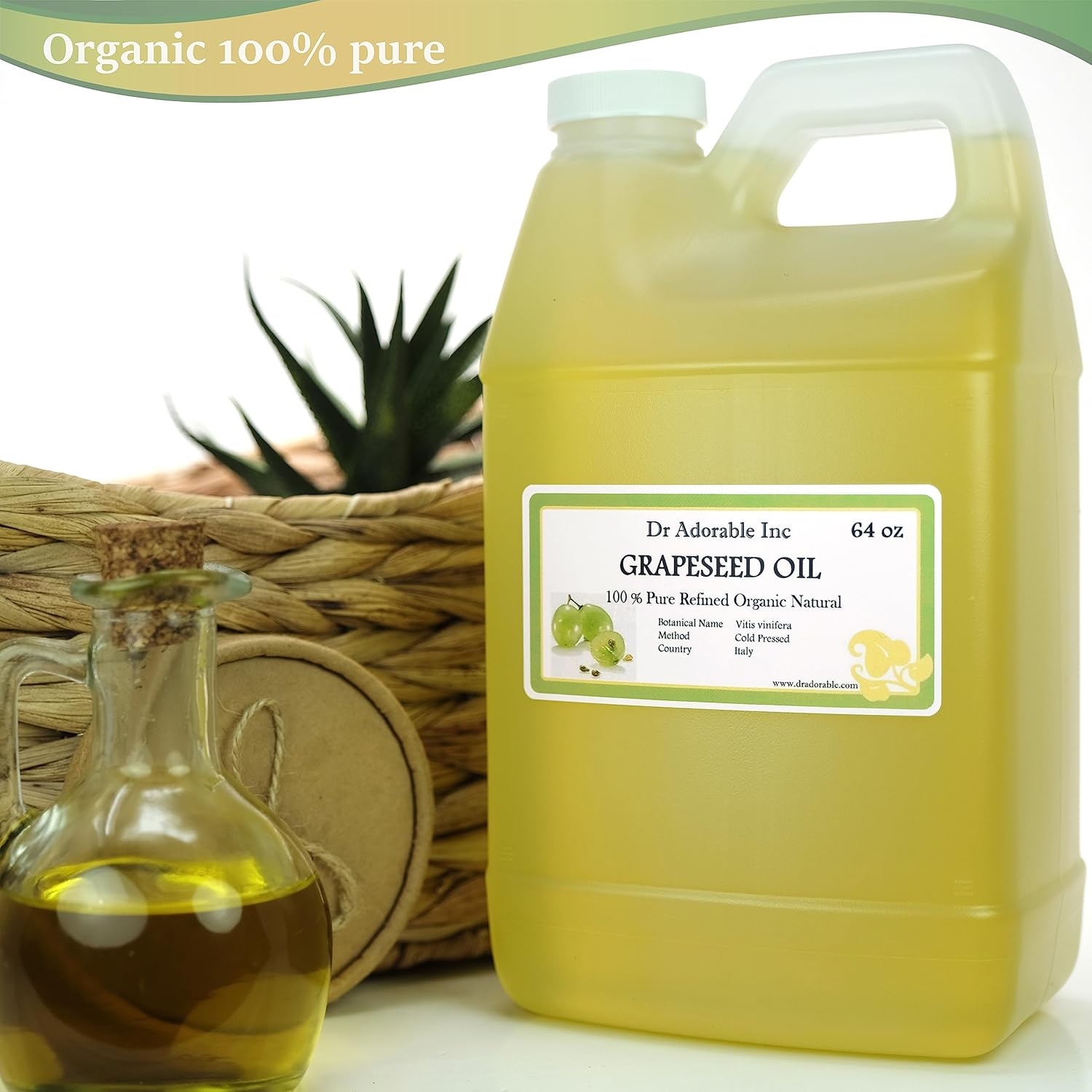 Dr Adorable - 64 oz - Grapeseed Oil - 100% Pure Natural Organic Cold Pressed