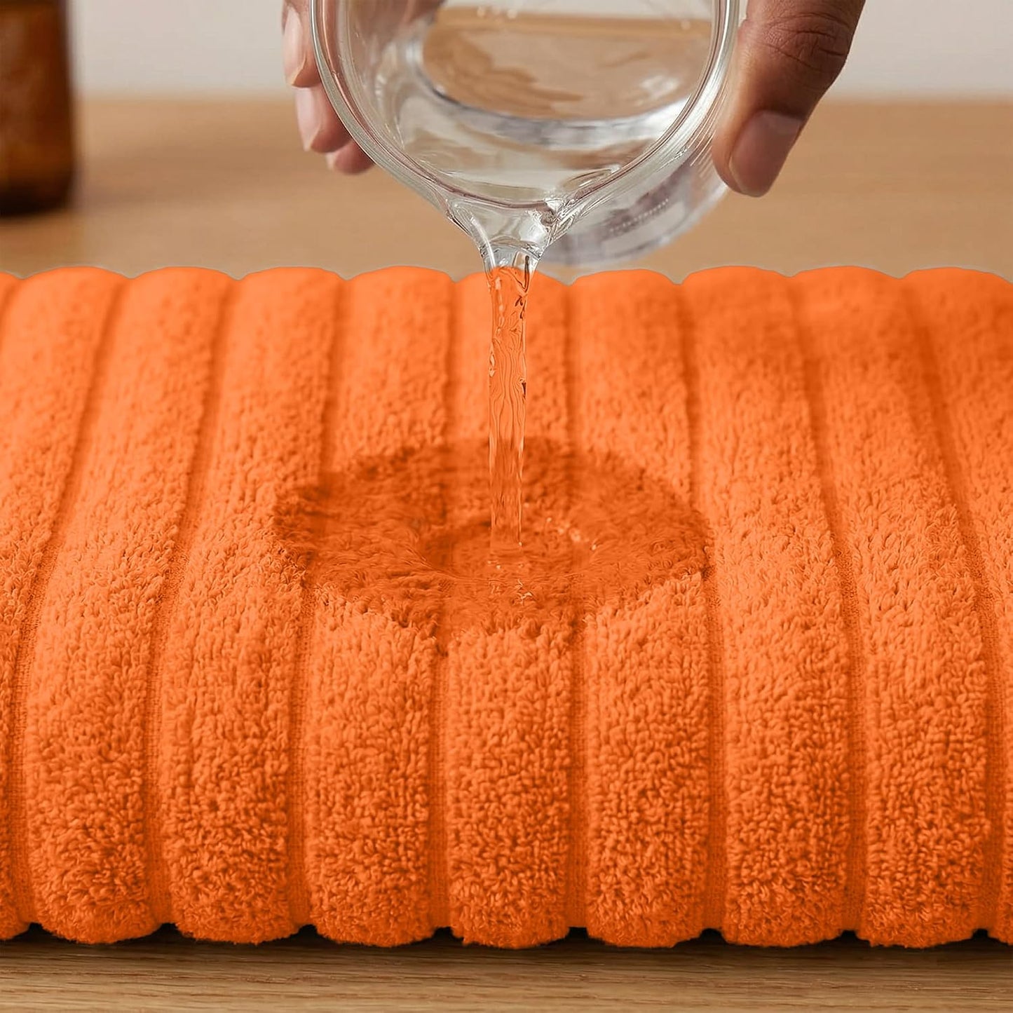 RIVERSIDE Pack of 2 Extra Large Bath Sheet Towels, 35 x 70 Inches, 600 GSM, Ribbed Stripe, 100% Cotton - Super Soft, Highly Absorbent & Quick Dry for Bathroom, Spa & Hotel, Orange