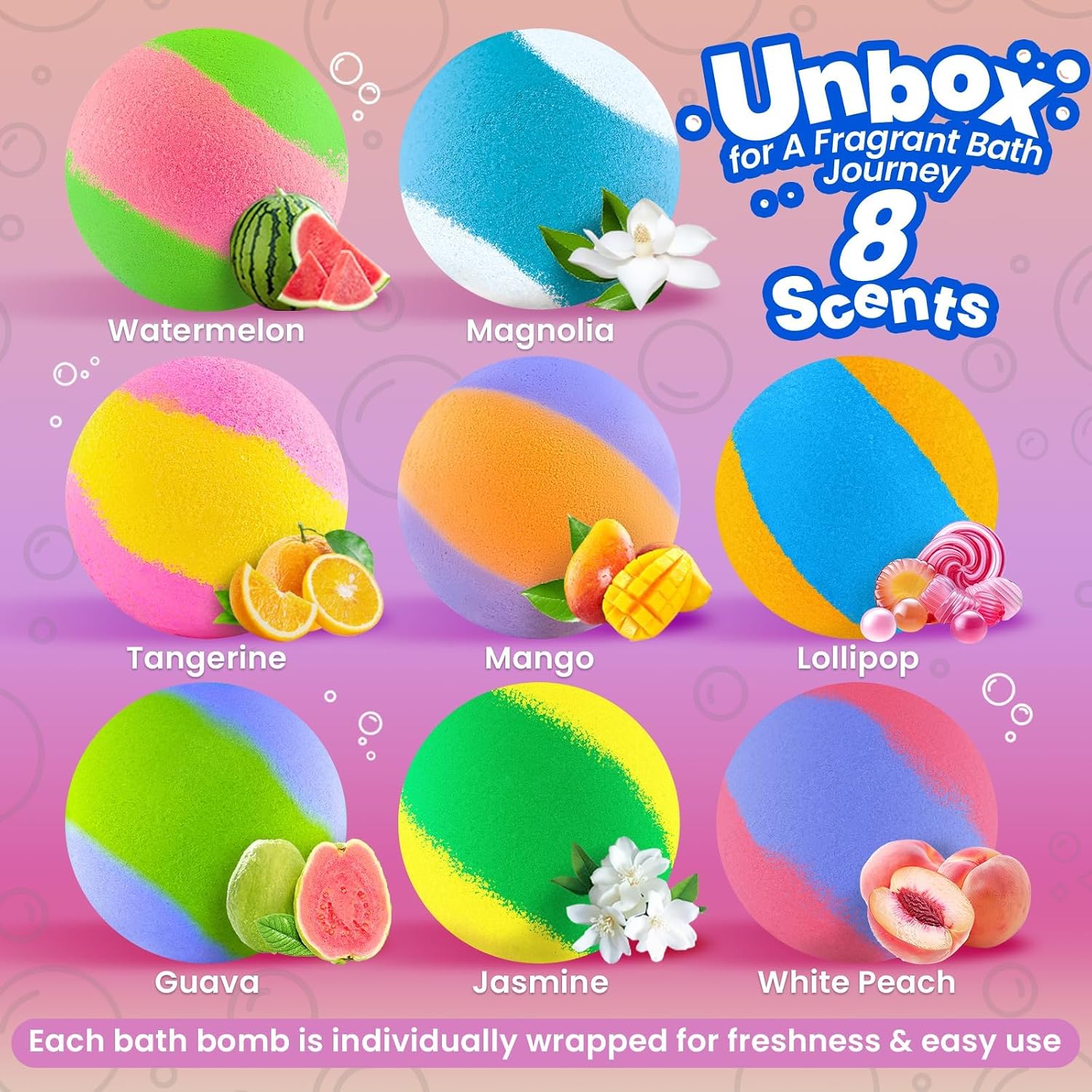 Bath Bombs for Kids with Surprise Inside, 32 Pack 1.8-Inch Fizzy Bath Bombs with 32 Different Glow-in-the-Dark Animal Toys, Kid-Friendly, Non-Toxic, 8 Scents, Birthday Party Favors & Stocking Stuffers