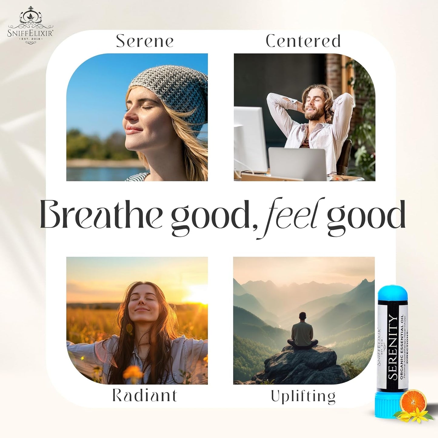 Serenity Stress Relief Aromatherapy Nasal Stick Vapor Inhaler for Calm, Self Care, USA Made with Organic Citrus Essential Oils, Stress Reliever Gift