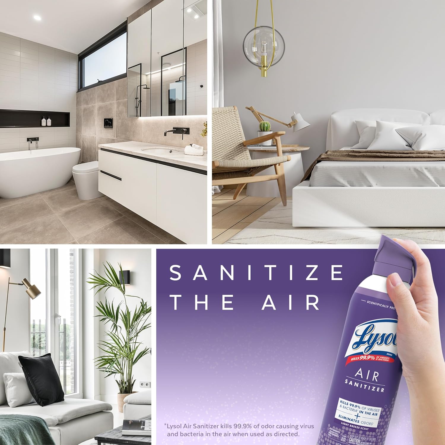Lysol Air Sanitizer Spray with Bacterial Odor Eliminator for Home & Office, Sanitizing Air Spray, Air Freshener Alternative, Light Breeze Scent, 10 oz (Pack of 3)