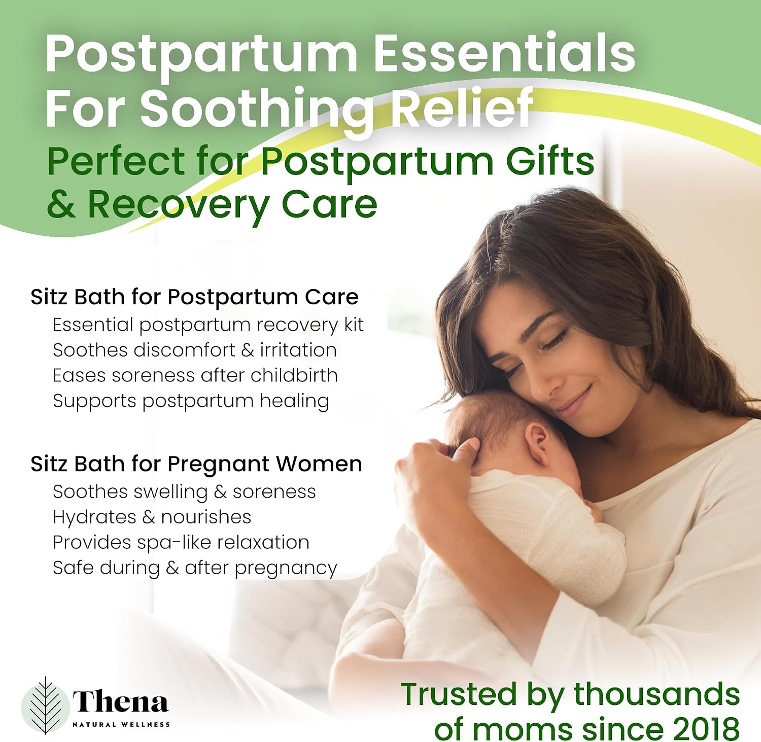 Best Organic Sitz Bath Soak Postpartum Care and Post Partum Essentials, Natural Hemorrhoid Treatment for Women & Moms with Epsom Dead Sea Salt Witch Hazel, Sitz Bath for Toilet, Thena