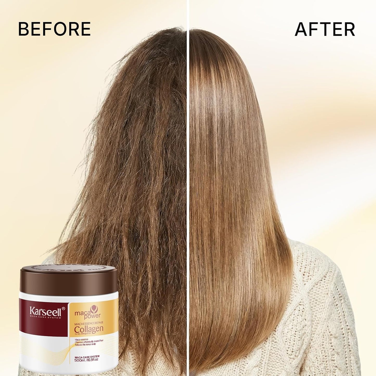 Karseell Collagen Hair Treatment Deep Repair Conditioning Argan Oil Collagen Hair Mask Essence for Dry Damaged Hair All Hair Types 16.90 oz 500ml