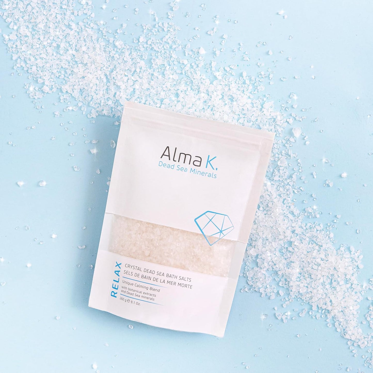 Alma K Crystal Dead Sea Bath Salts - Gently Exfoliates and Hydrates - White Tea and Neroli Scent - for Bath Soak and Relaxing Foot Bath Salt - 9.1 oz
