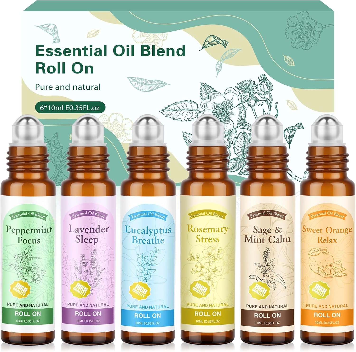 Essential Oil Roll On for Self Care - Aromatherapy Oil Gift for Women Men, Portable Aromatherapy Blend for Relaxation - Self Care Gifts for Women Valentines Birthday Christmas Moms Day -6 x 10ml