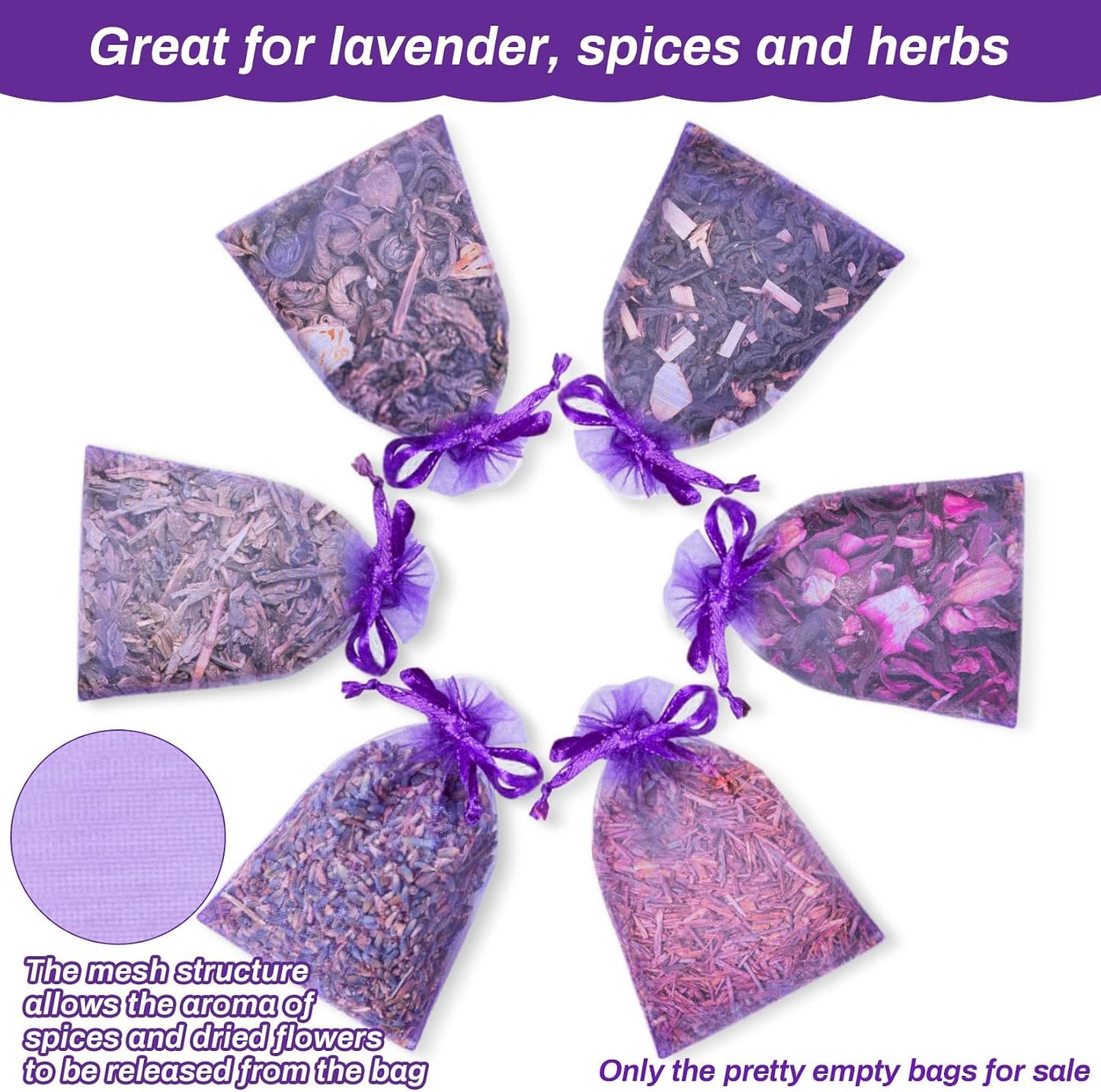 Sukh 50 Lavender Sachet Bags Empty - Purple Organza Bags 4x6 Sachets For Drawers And Closets Deodorizer Potpourri Bags Scented Sachet Home Fragrance Products Party Favor Gifts for Rose Orange Cinnamon
