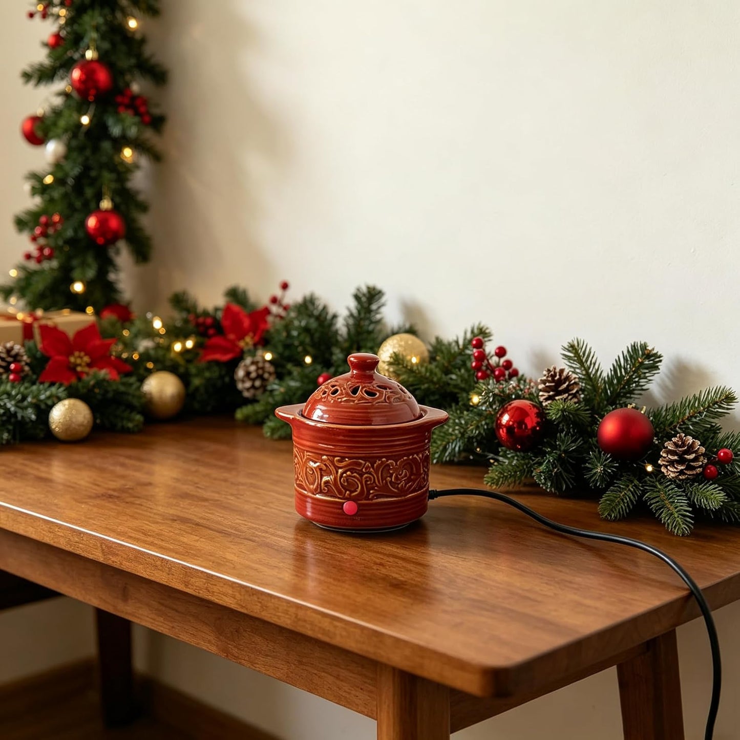 Hosley Red Electric Potpourri Warmer 5.5" High. Ideal Gift for Wedding, Special Occasions, Spa, Aromatherapy, Reiki, Meditation Settings and Home Office. O3