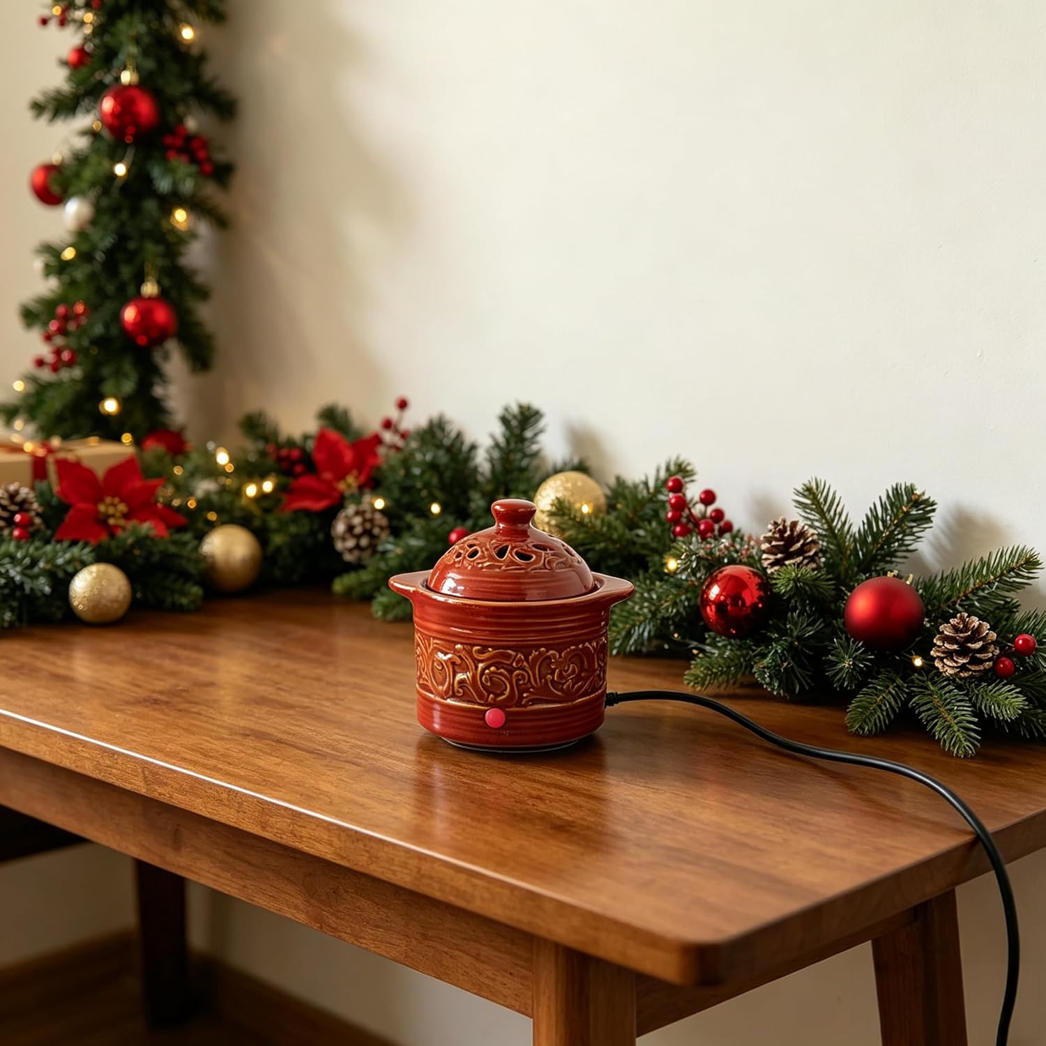Hosley Red Electric Potpourri Warmer 5.5" High. Ideal Gift for Wedding, Special Occasions, Spa, Aromatherapy, Reiki, Meditation Settings and Home Office. O3