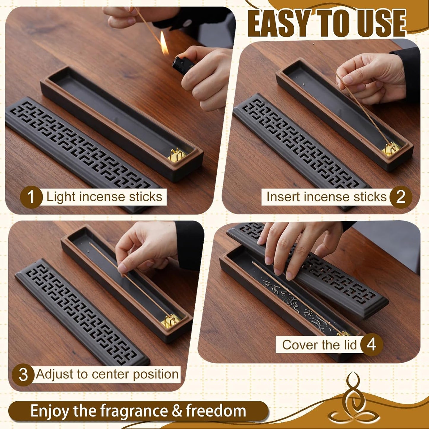 CEREMONY Incense Holder for Sticks, Ceramic Insence-Stick Holder Ash Catcher, Incense Holder Timkburner for Meditation Yoga Spa Room Incense Holder (Lever Brown)