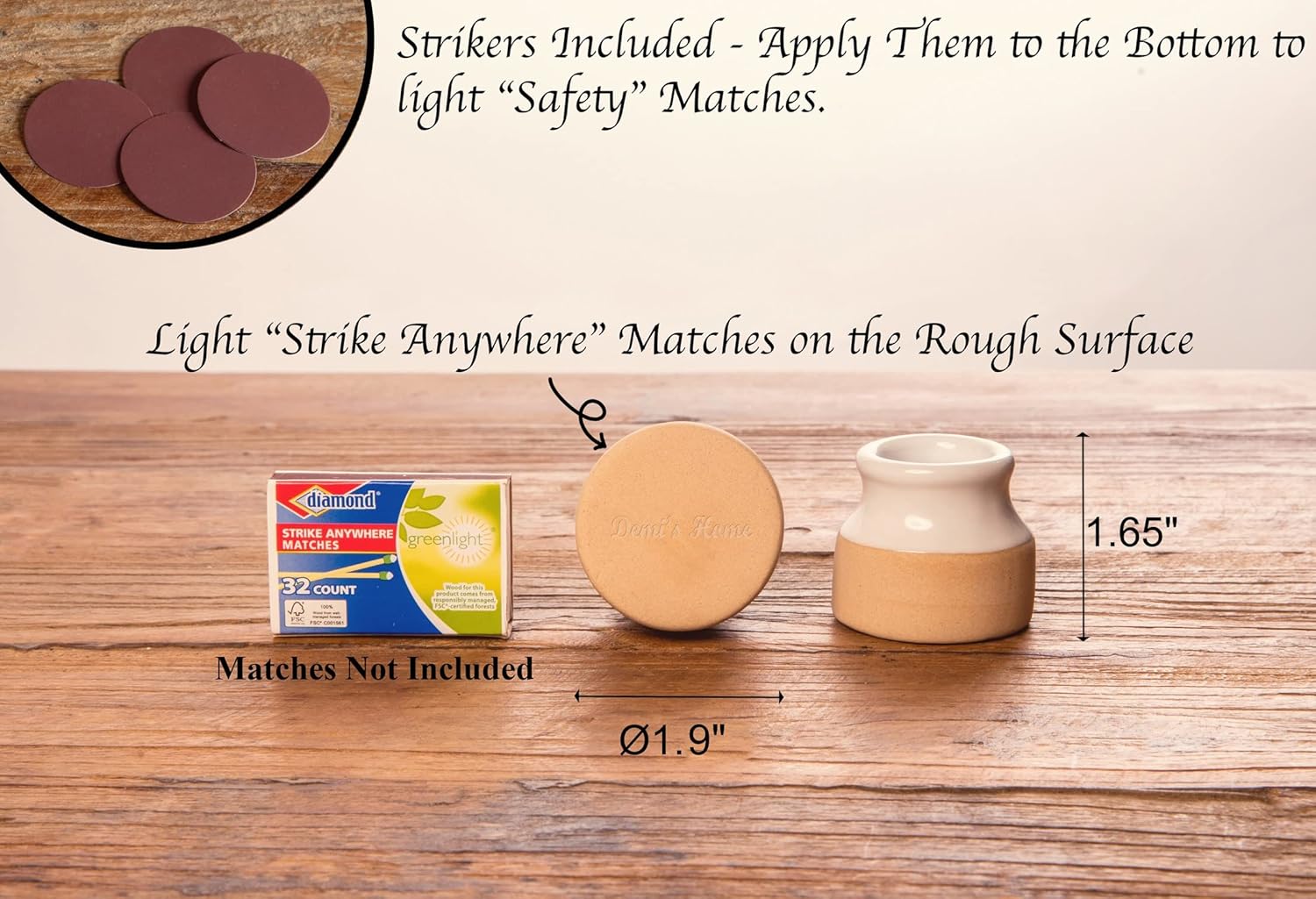 Demi's Home Match Striker - Set of 2 - White - (Matches Not Included) - Ceramic Match Holder with Striker
