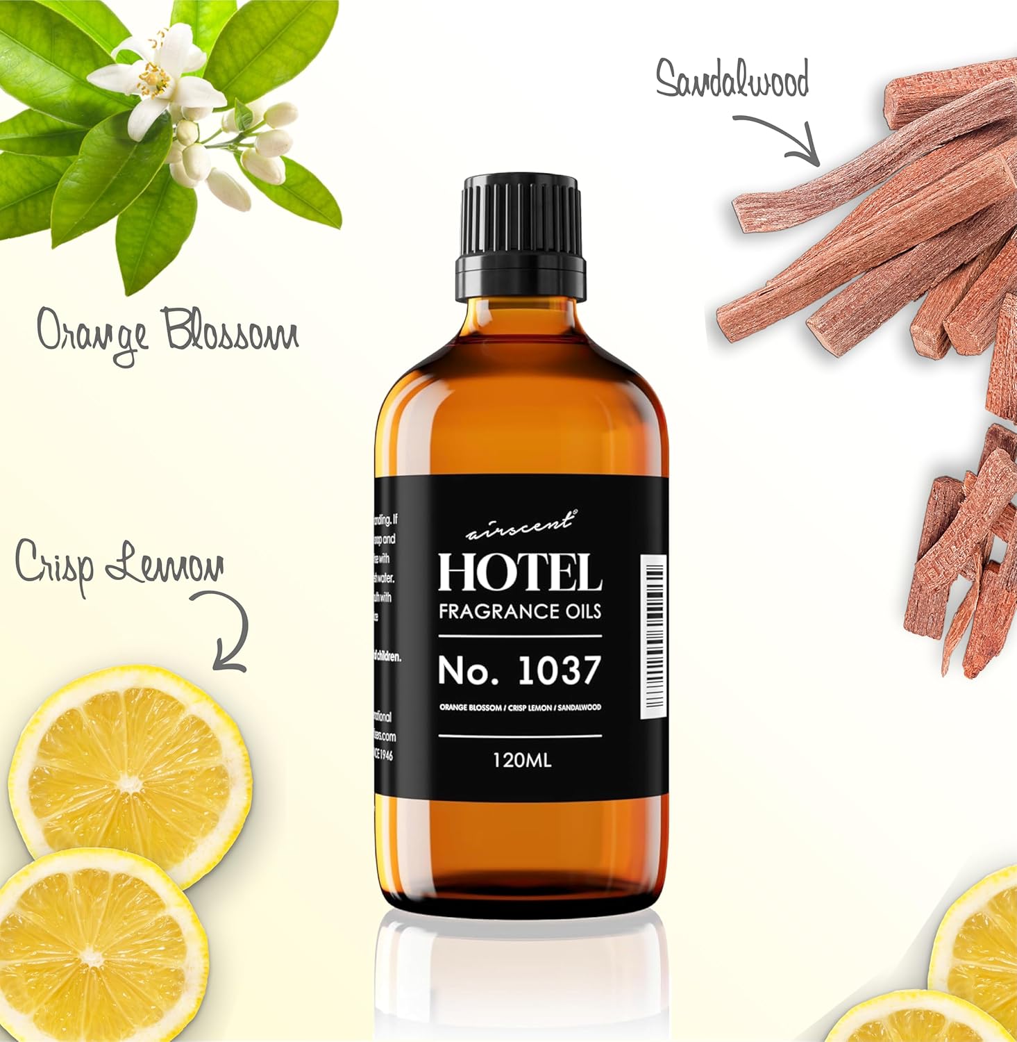 AirScent Hotel Diffuser Oil No. 1037 - Orange Blossom Lemon and Sandalwood - Hotel Scent Dupe - Premium Fragrance Oil for Ultrasonic and Waterless Diffusers and Crafting - 10 mL, 0.34 fl oz Bottle
