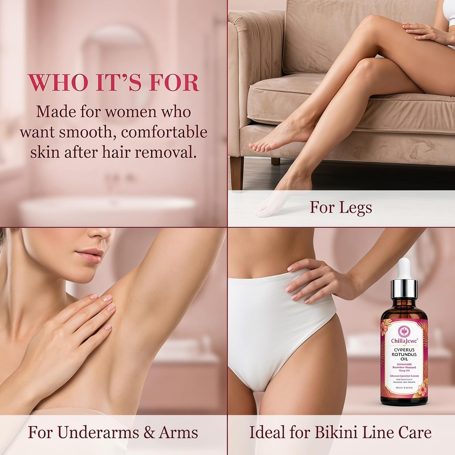 Cyperus Rotundus Oil, Lightweight Post-Hair-Removal Body Oil, Enhanced Botanical Formula with Narcissus & Japanese Yam Extracts, Jojoba Oil, Squalane & Bisabolol, For Smooth-Looking Skin