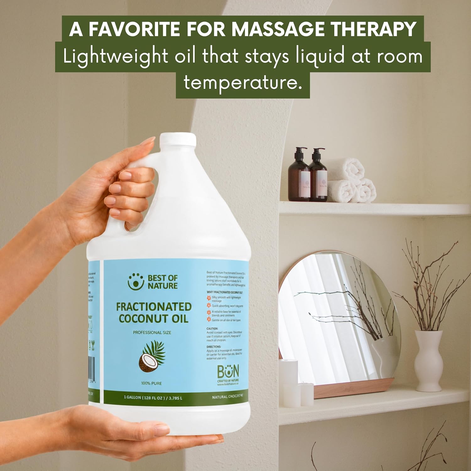Best of Nature 100% Pure Fractionated Coconut Oil - Natural Massage Oil, Unscented Moisturizer for Men and Women, for Skincare and Hair Care, Carrier for Essential Oils, Gallon (128 fl oz)