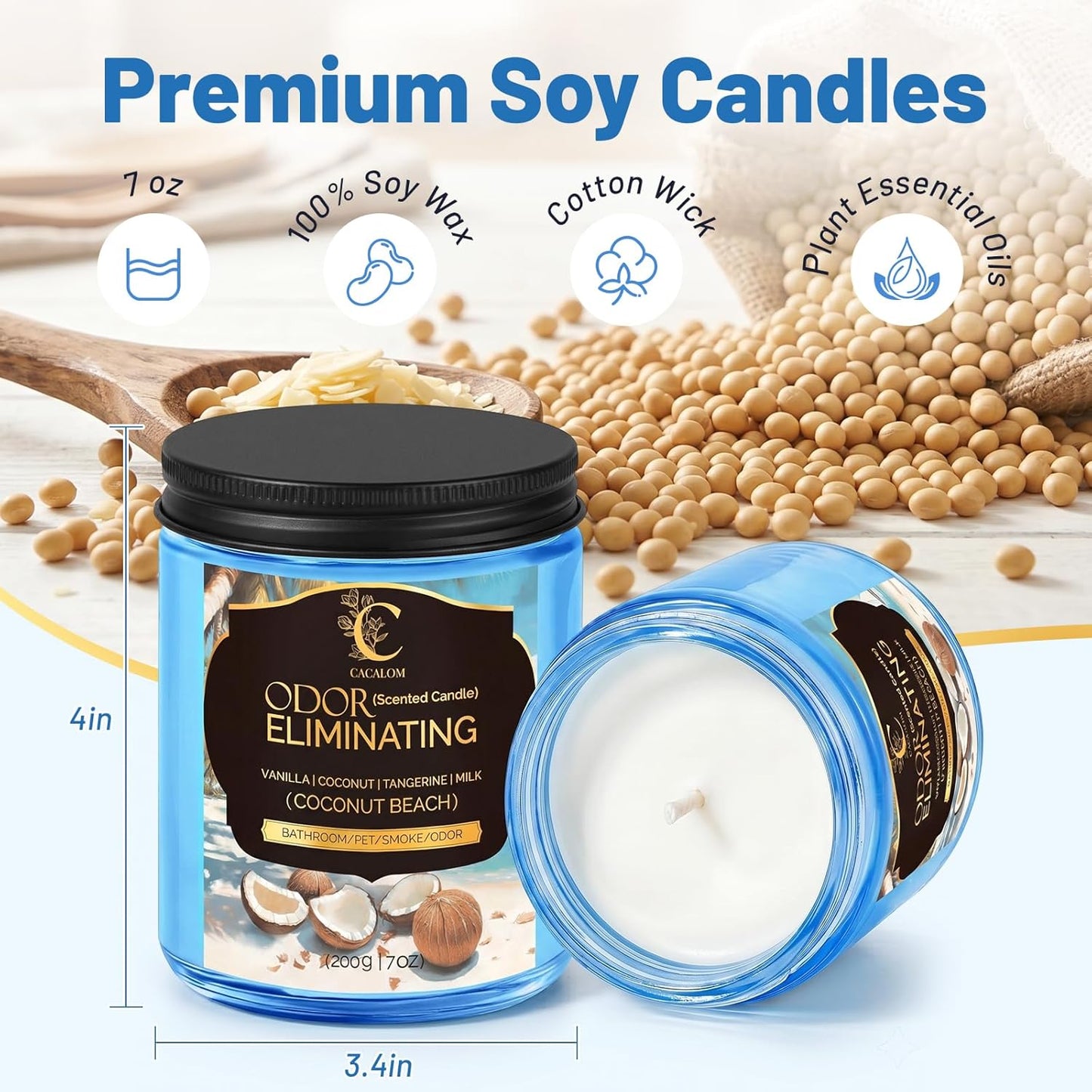 Coconut Odor Eliminating Candles, Pet Scented Candles for Home, Single Wick Soy Candle Gifts for Women, Men, Ideal for Creating Relaxing Atmosphere, Over 50 Hours of Burn Time