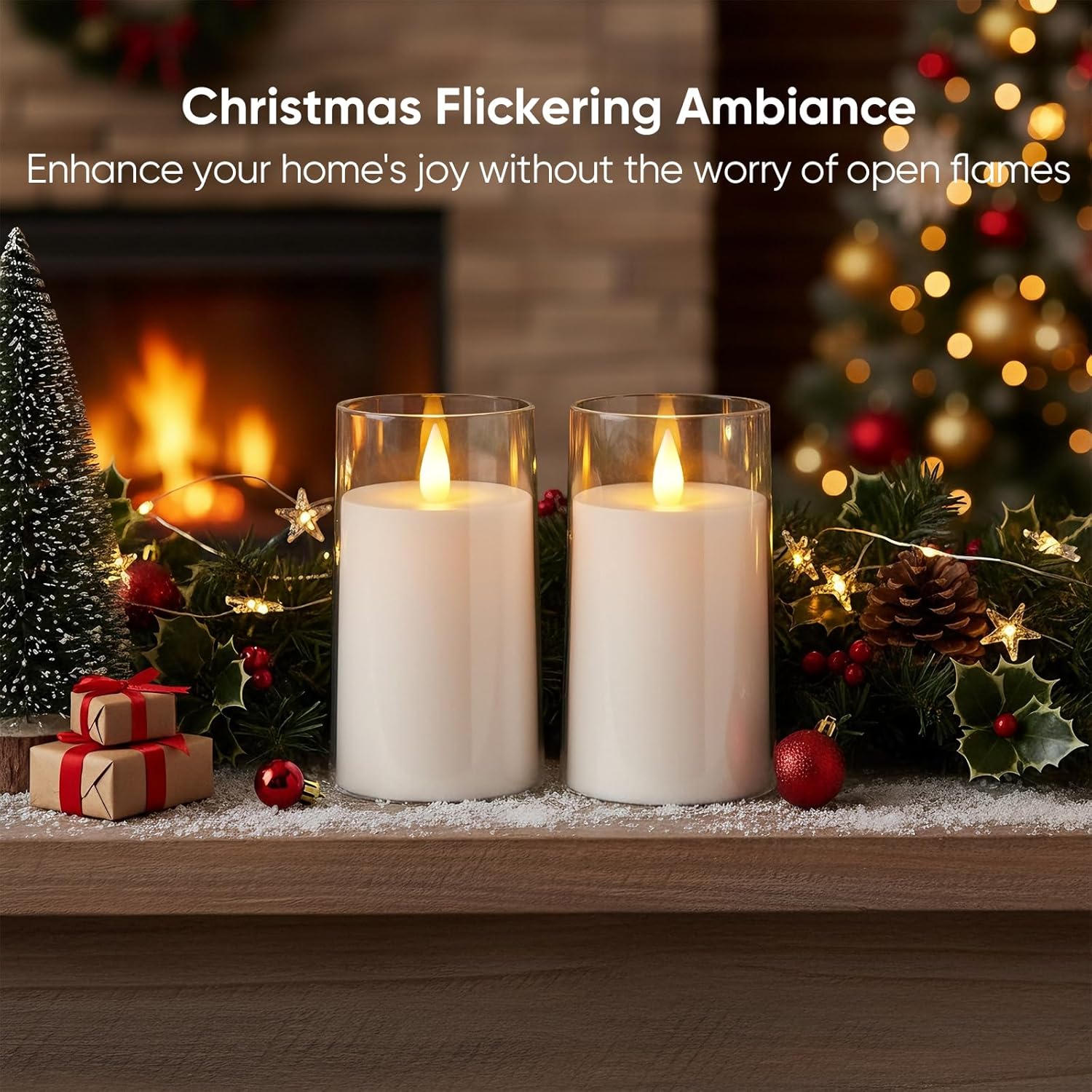 Amagic 3"×5" White Flameless Candles with Remote and Timer, Realistic Flickering Battery Operated Acrylic Led Fake Candles for Home Wedding Party Fall Christmas Decor, Set of 2