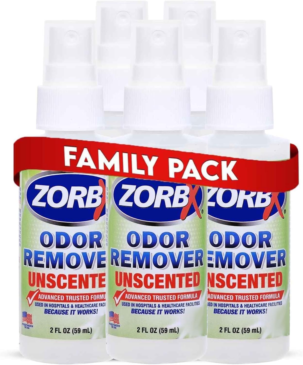 ZORBX Unscented Odor Eliminator Spray 2 Oz (5-Pack) – Hospital-Grade Permanent Odor Remover for Pet & Human Urine, Smoke & Strong Household Odors – Carpet, Upholstery, Mattress, Bathroom, Car & More