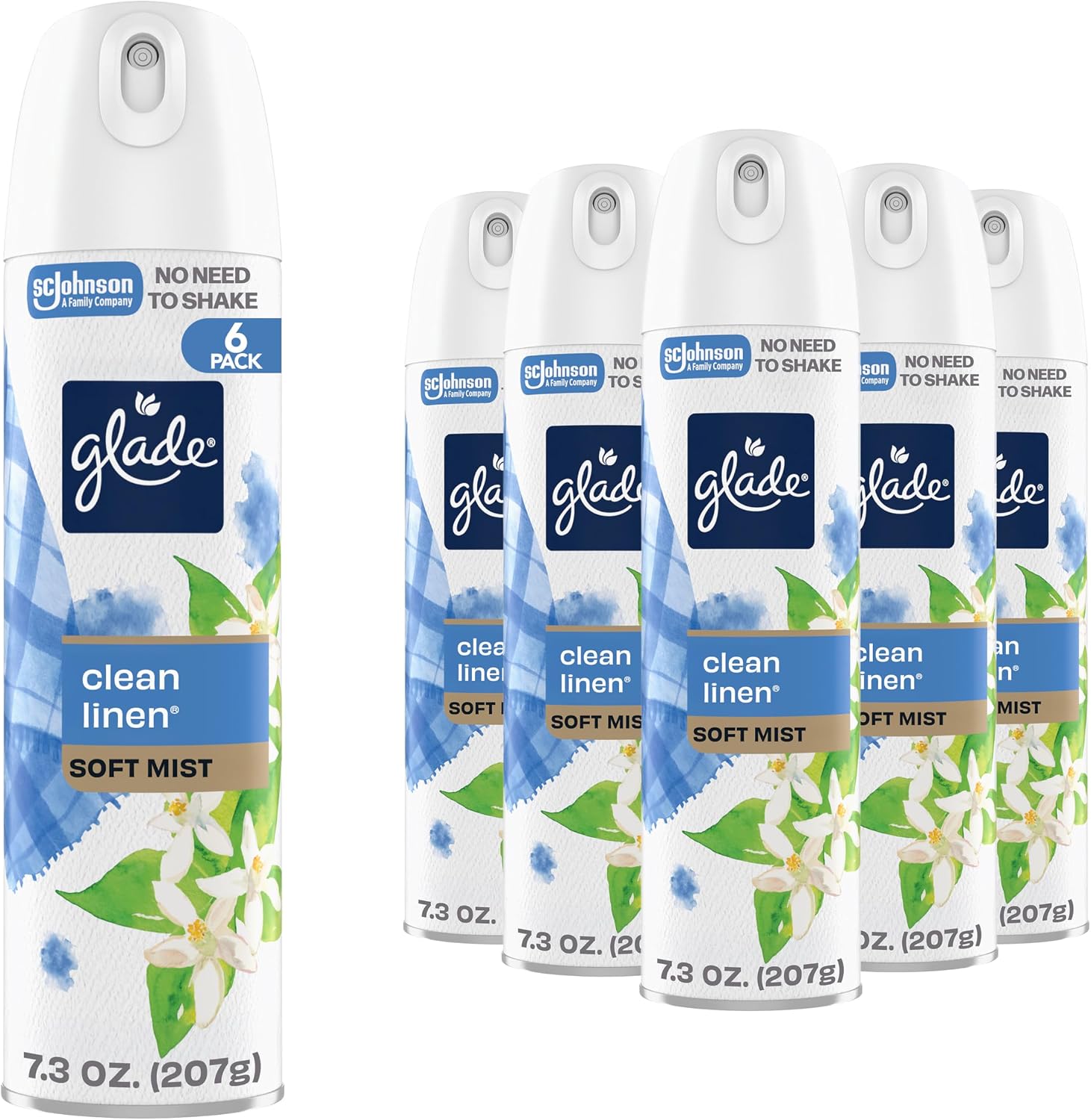 Glade Air Freshener Room Spray, Clean Linen Scent, Odor Fighting to Deliver Long Lasting Freshness, 7.3 Oz, 6 Count