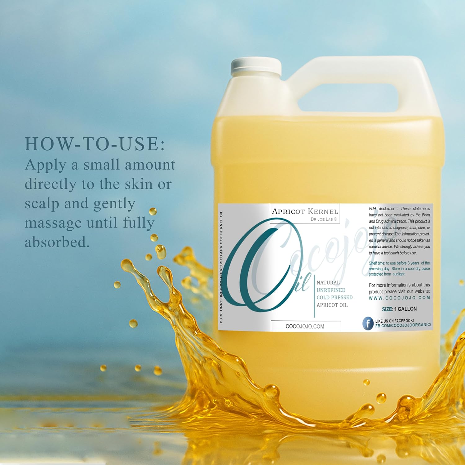 Dr Joe Lab Apricot Kernel Oil - Cold Pressed Unrefined Raw with Scent Pure Natural Moisturizing for Hair and Skin (1 Gallon)