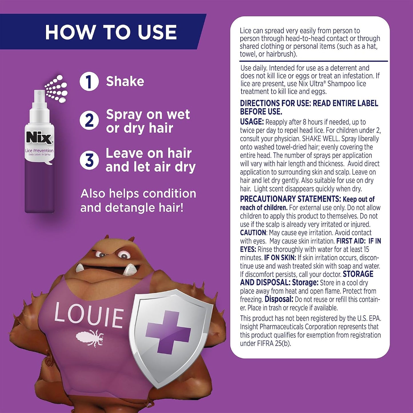 Nix Lice Prevention Daily Leave-In Spray for Kids, Long-Lasting Protection, Repels Superlice, 6 Fl Oz