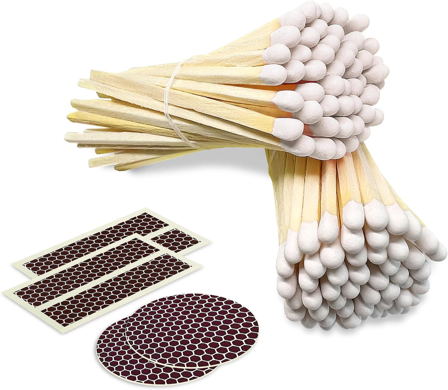 4" Classic White Tip Matches (100 Count, with Striking Stickers Included) | Decorative Unique & Fun for Your Home, Gifts, Accessories & Events | Premium Long Wood Safety Matches by Thankful Greetings