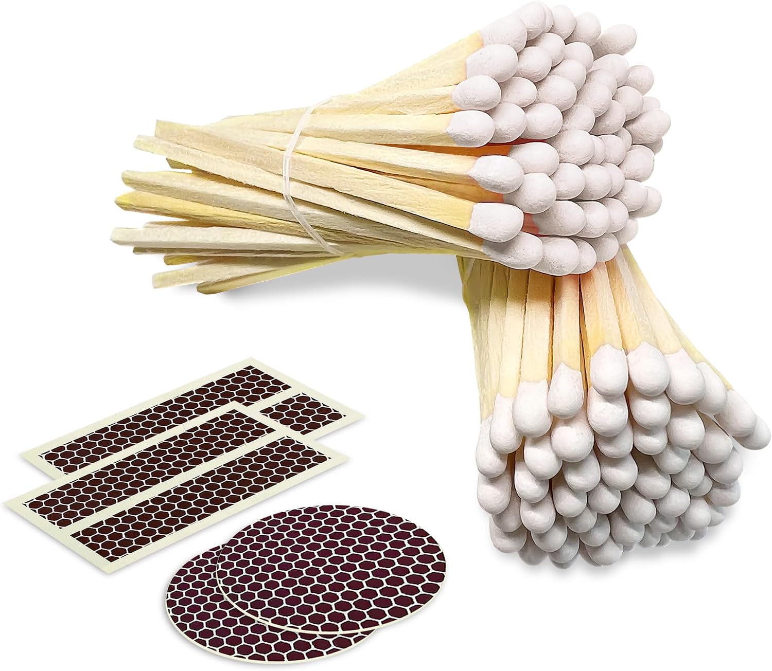 4" Classic White Tip Matches (100 Count, with Striking Stickers Included) | Decorative Unique & Fun for Your Home, Gifts, Accessories & Events | Premium Long Wood Safety Matches by Thankful Greetings
