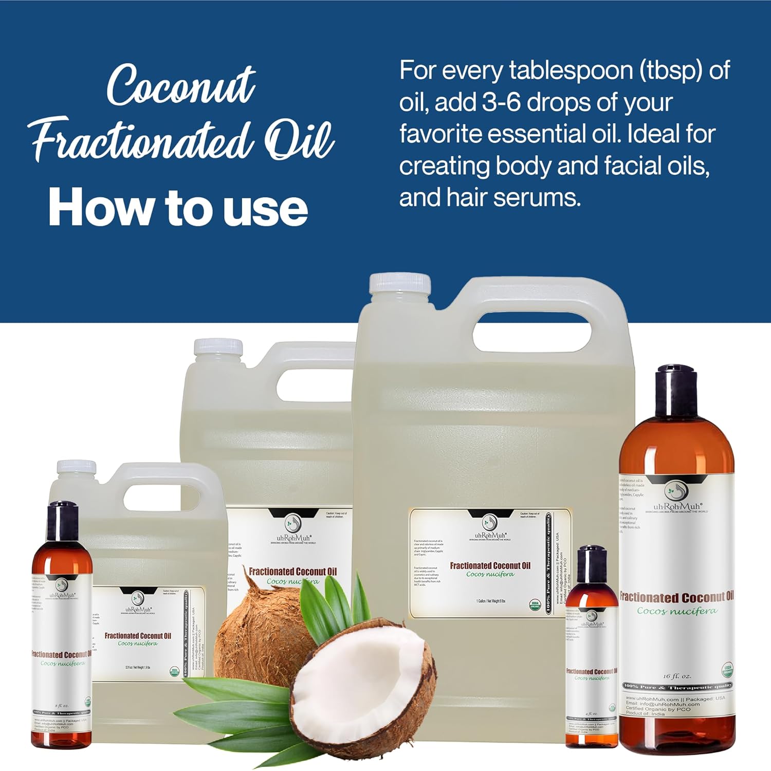Premium Organic Fractionated Coconut Oil USDA Certified| Hydrating Moisturizer for skin 100% Pure, Unscented|Expeller Pressed Carrier Oil for Essential Oil(Net Wt:1.8kg/4lb)