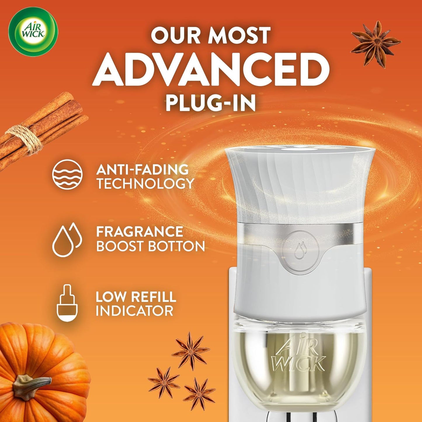 Air Wick Plug-In Scented Oil Refills, 4 Count, Pumpkin Spice, Air Freshener, Essential Oils, Eco Friendly