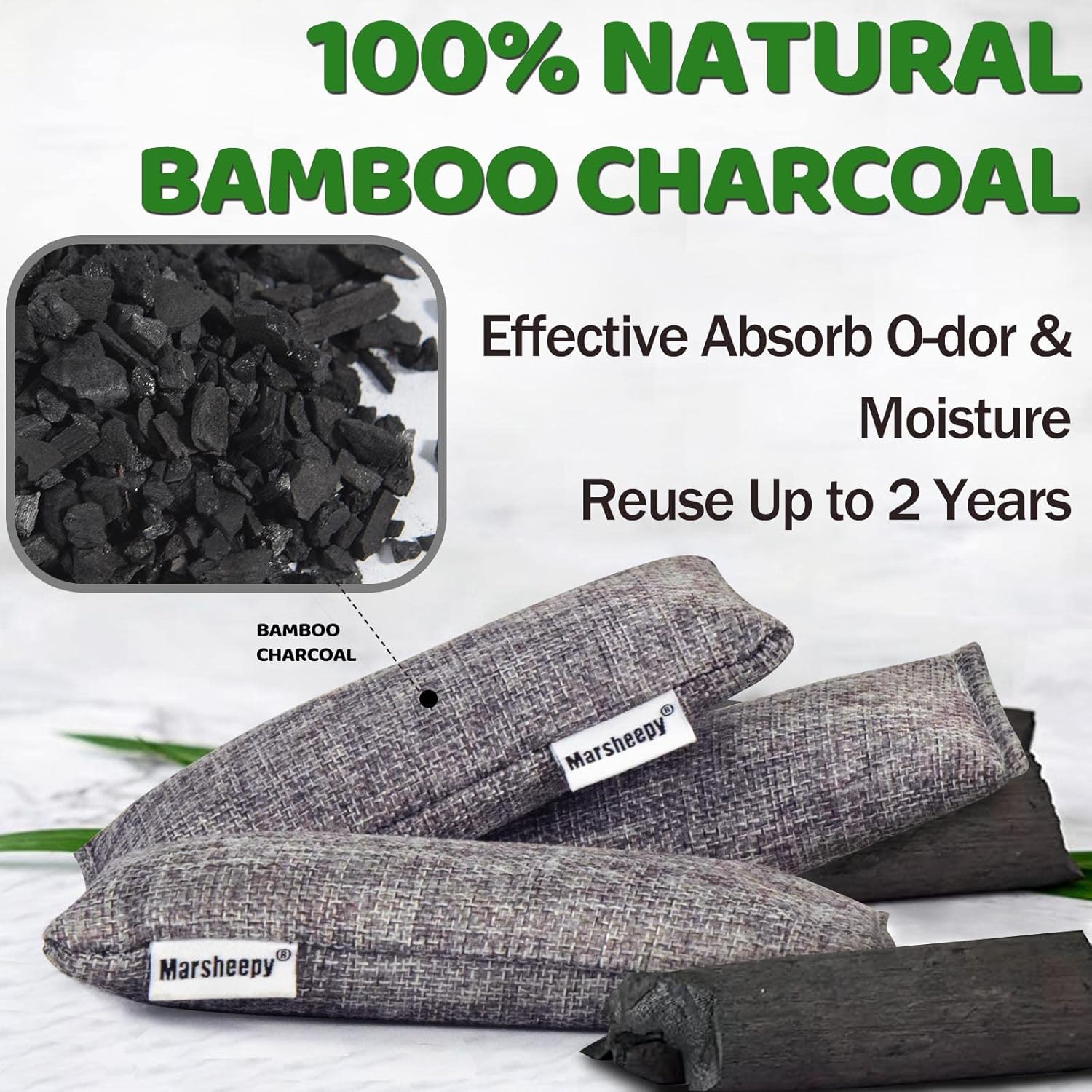Marsheepy 6 Pack Activated Charcoal Odor Absorber Bags, Shoe Deodorizer insert and Shoe Odor Remover, 100% Natural Shoes Smell Remover，Shoe Odor Eliminatorr (60g X 6 PACK)
