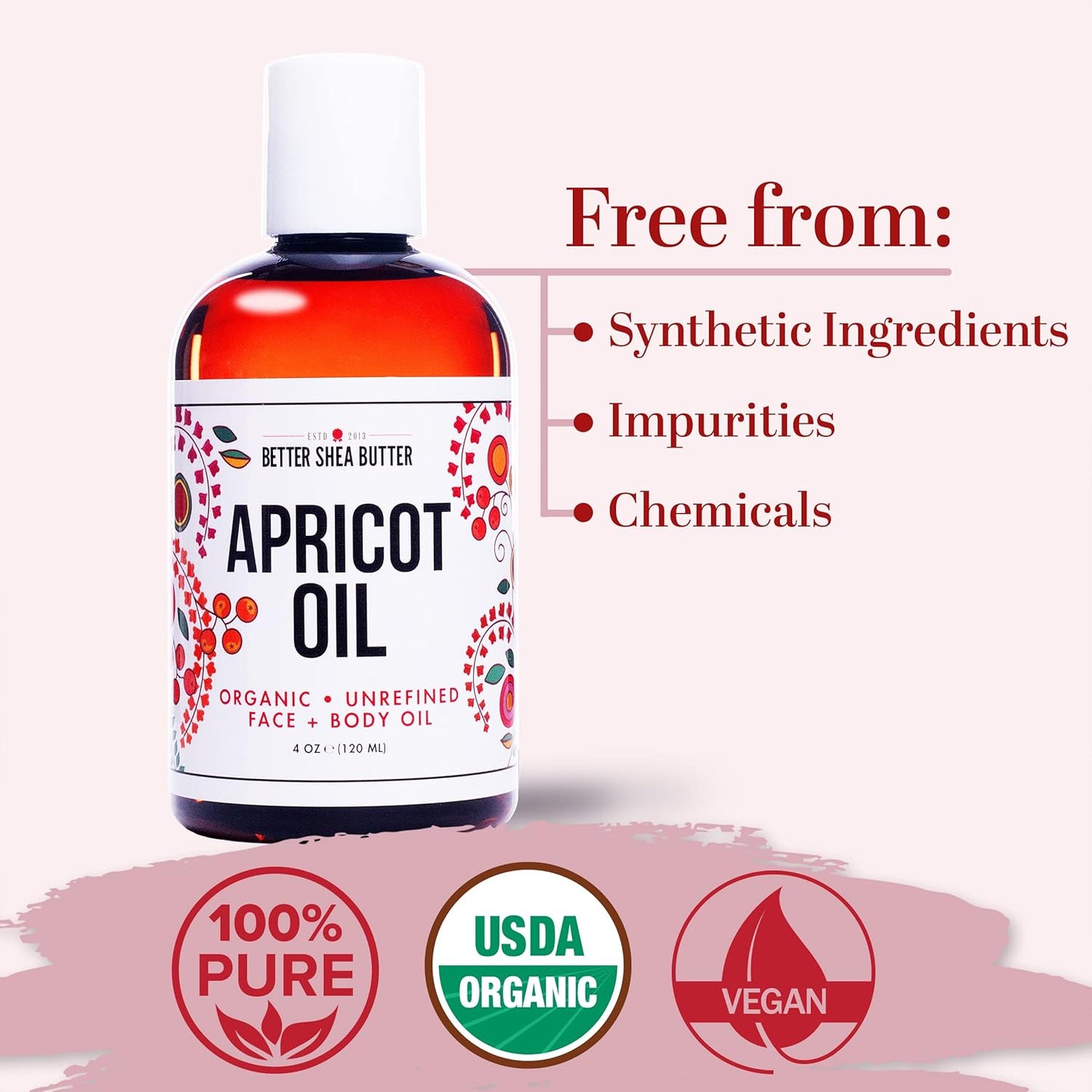 Organic Apricot Oil | 100% Pure, Cold Presssed | Massage Oil for Body and Face | Oil for Sensitive Skin | 4 oz by Better Shea Butter