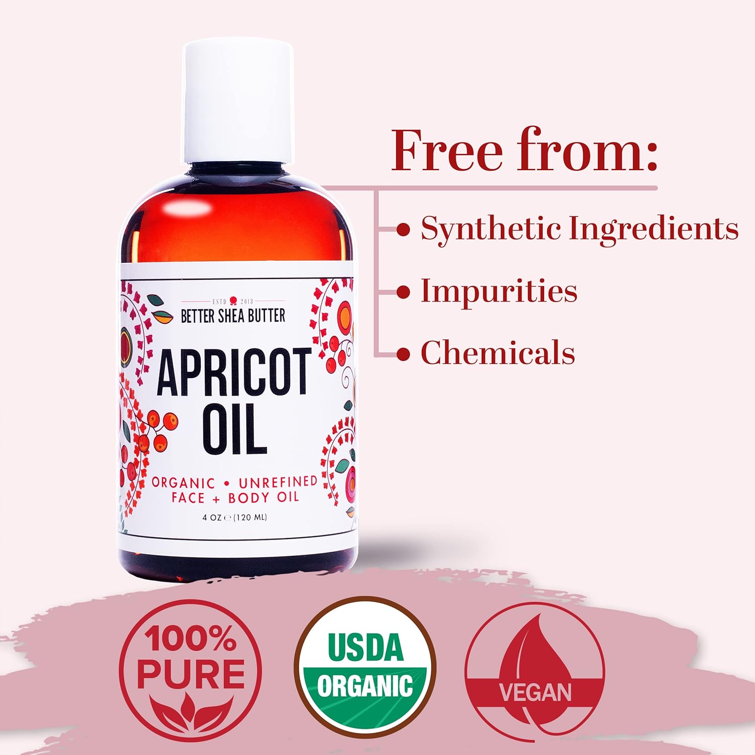Organic Apricot Oil | 100% Pure, Cold Presssed | Massage Oil for Body and Face | Oil for Sensitive Skin | 4 oz by Better Shea Butter