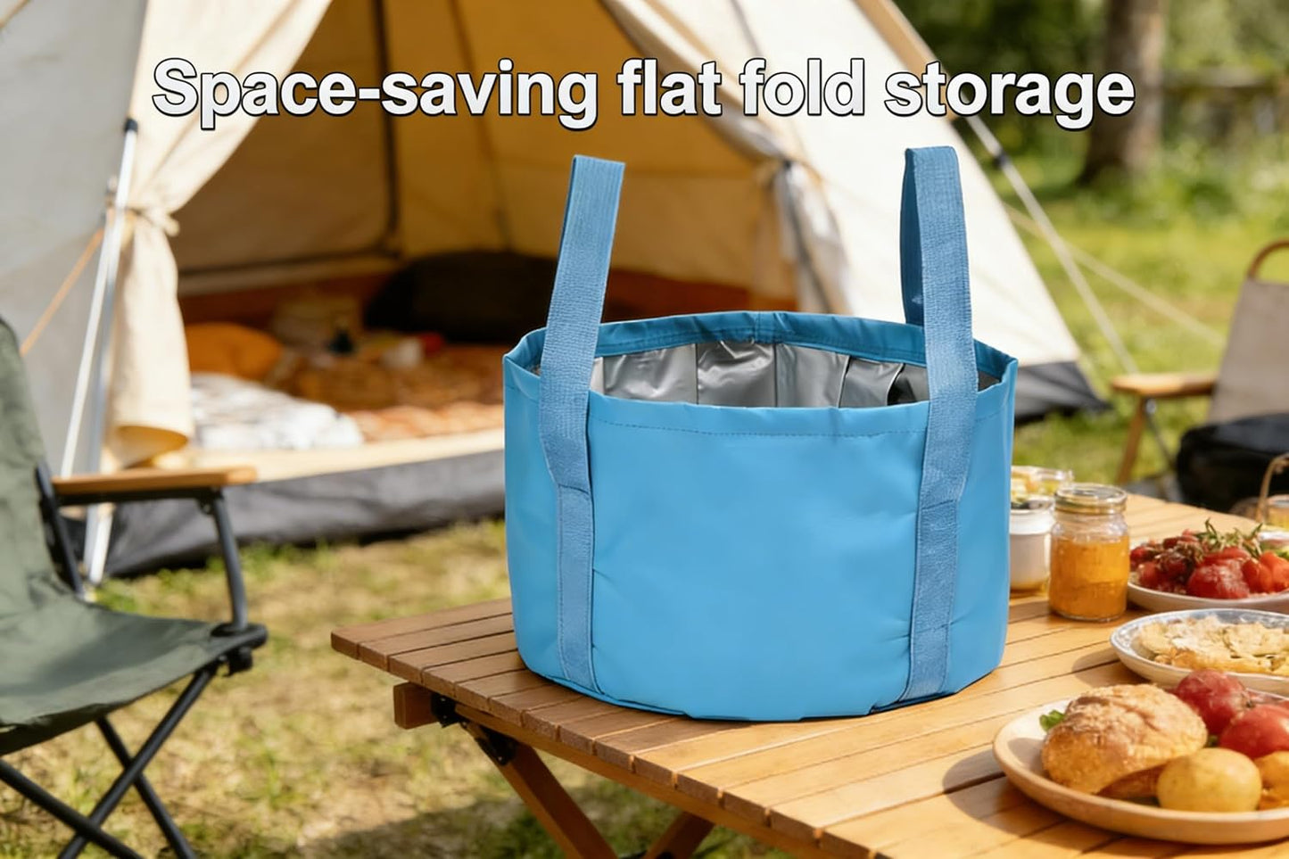 Foldable Washing Basin, Portable Travel Outdoor Collapsible Bucket Foot Soak Bucket Heat Preservation Waterproof (Blue)