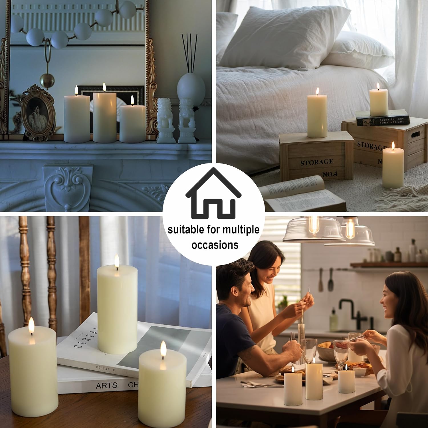 White Flameless Pillar Candles, Battery Operated Wax Candles with Remote, Flat Top Flickering Flameless Candles, LED Candle for Home, Wedding, Party Decor, Set of 3, Φ 3" H 4" 5" 6"