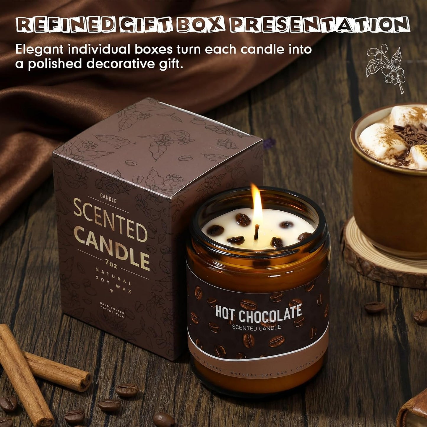 Fullhawl 3 Pack Coffee Scented Candles Gifts Set 7oz Soy Wax Espresso Latte Hot Cocoa Scents Jar Candles with Gift Boxes Long-Lasting Scents for Coffee Lovers Women and Men Home Fragrance Decoration
