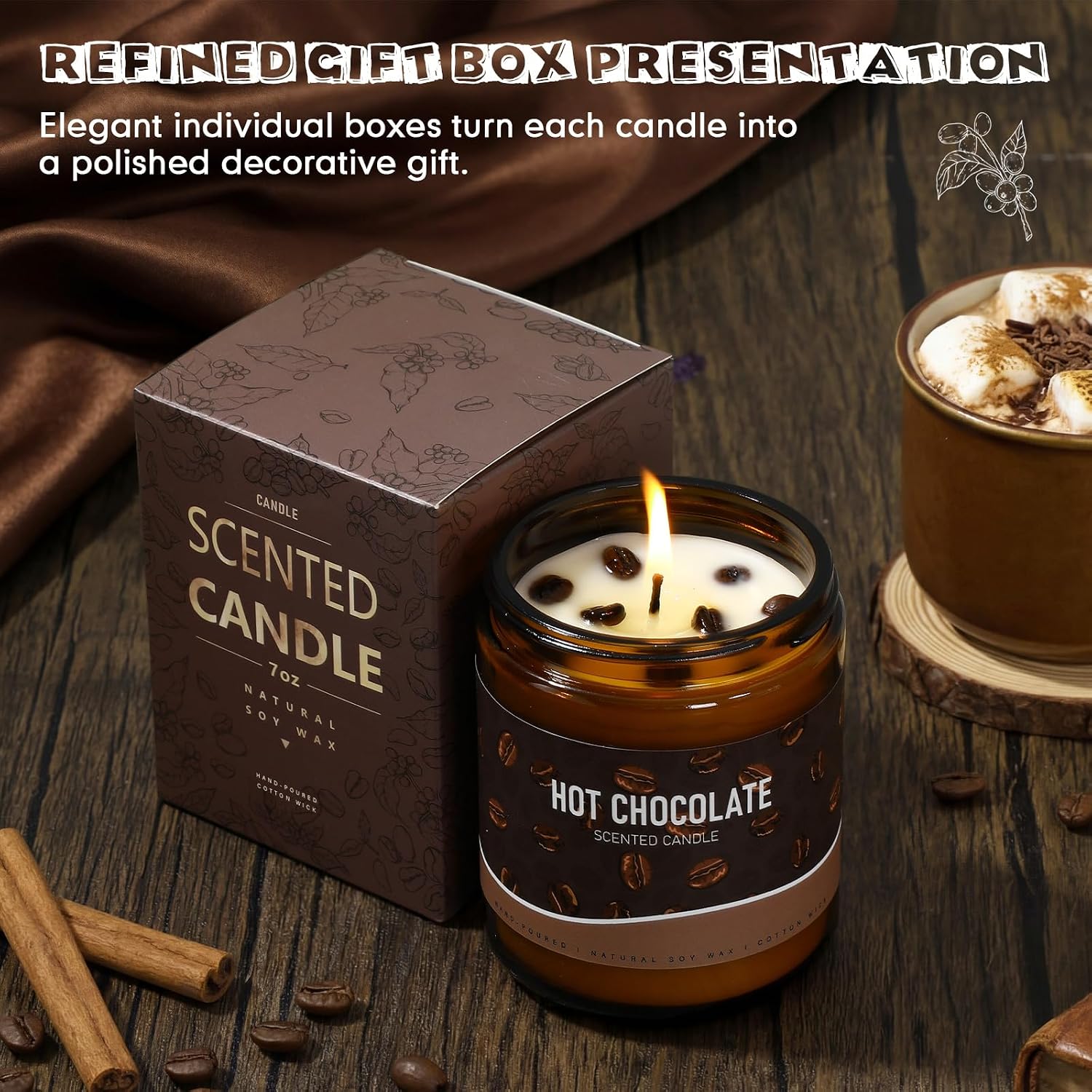 Fullhawl 3 Pack Coffee Scented Candles Gifts Set 7oz Soy Wax Espresso Latte Hot Cocoa Scents Jar Candles with Gift Boxes Long-Lasting Scents for Coffee Lovers Women and Men Home Fragrance Decoration