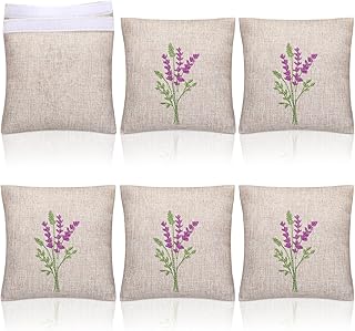 SATINIOR 6 Pack 6x6 Inch Embroidered Lavender Sachet Bags Sachet Empty Bags with Hook and Loop Fasteners Cotton Linen Pouch for Filling Spice Jewelry for Wedding