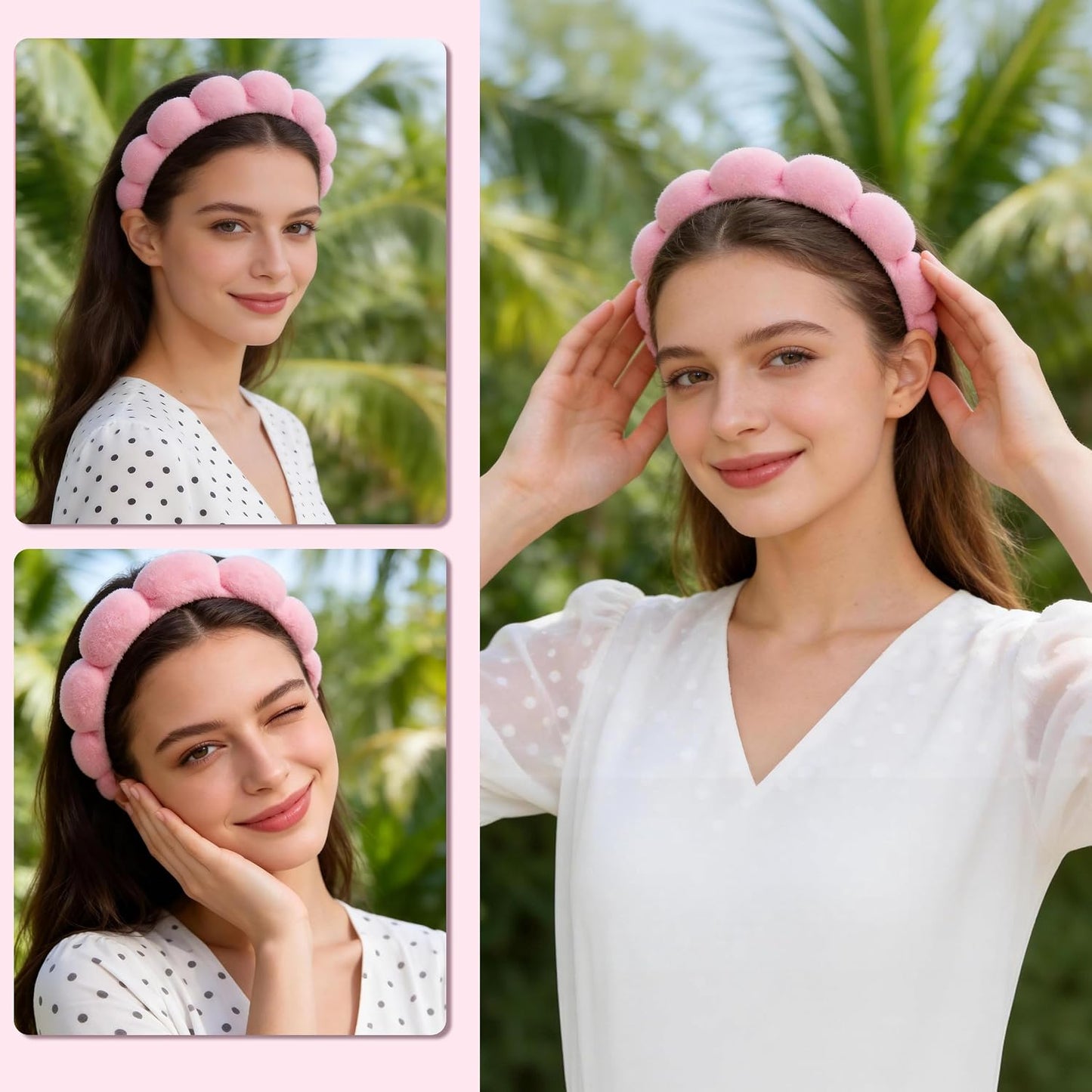 Real Perfection Spa Headband for Washing Face, Skincare Headband Wristband Set for Facial Mask Skin Care, Makeup Remover Towel Cloth Small Spray Bottle with Travel Makeup Bag Gifts for Women - Pink
