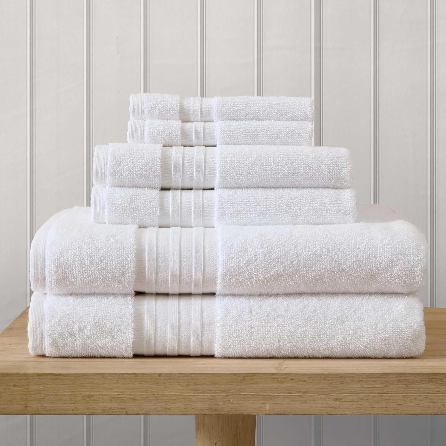 Martha Stewart - Bath Towels, Soft & Absorbent 100% Cotton Towels, Plush 700 GSM, 6-Piece Bathroom Towel Set with Textured Dobby Weave (Skyland Manor White)
