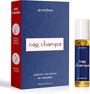Nag Champa Essential Oil Roll-On Blend by Aromafume | 10ml | Made with Sandalwood, Jasmine, Ylang Ylang & Champa Flower extracts | Ideal for Meditation & Rituals | Pure Oil