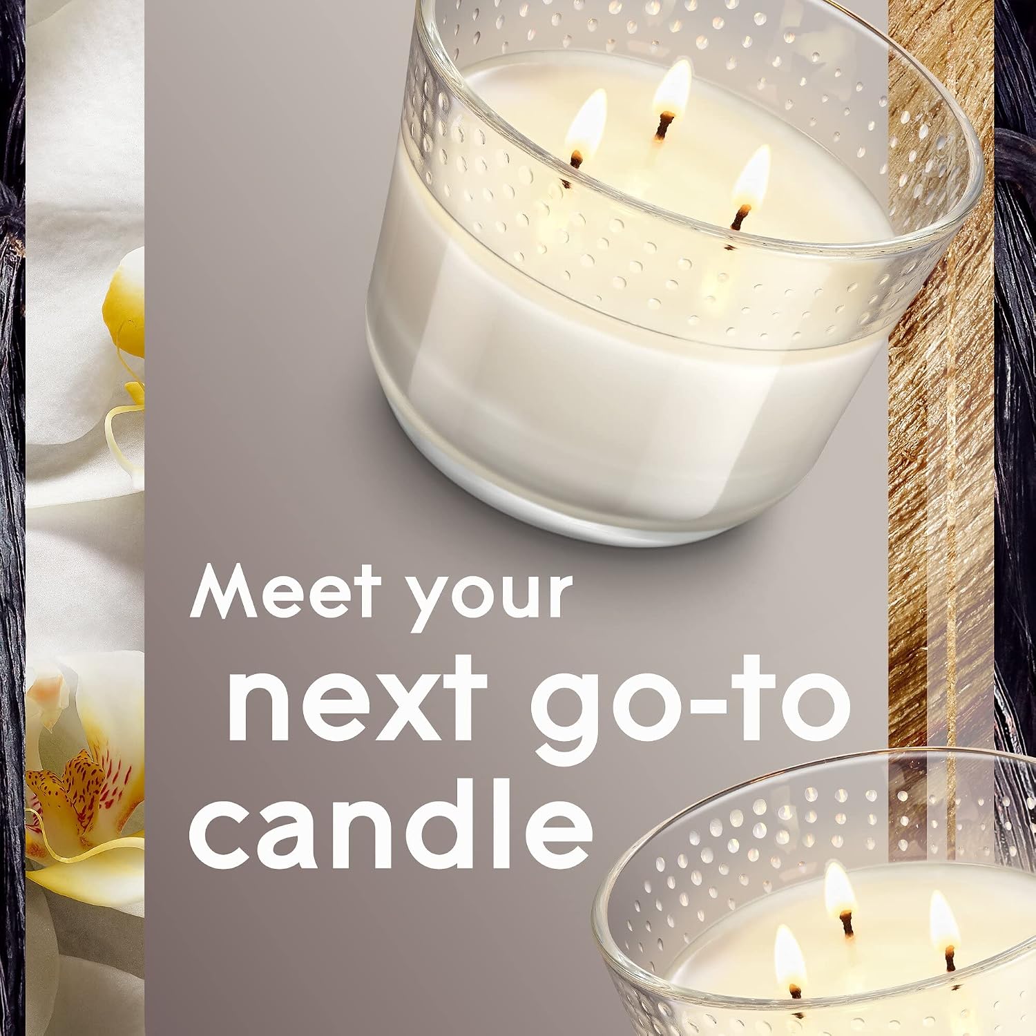 Glade Candle Sheer Vanilla Embrace, Infused with Essential Oils, Air Freshener, 3-Wick Candle, 6.8 Oz