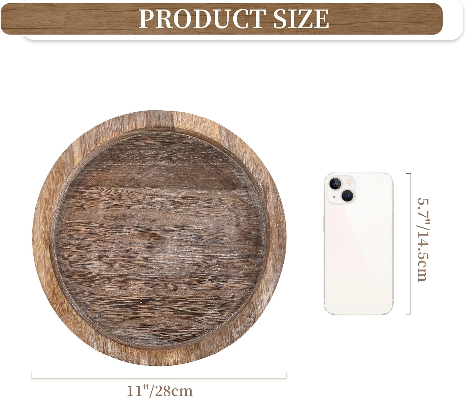Hanobe Candle Plate Holder Tray: Round Wood Decorative Candle Plate - Rustic Farmhouse CoffeeTable Decor - Tealight Pillar Trays for Home Decor (Distressed)