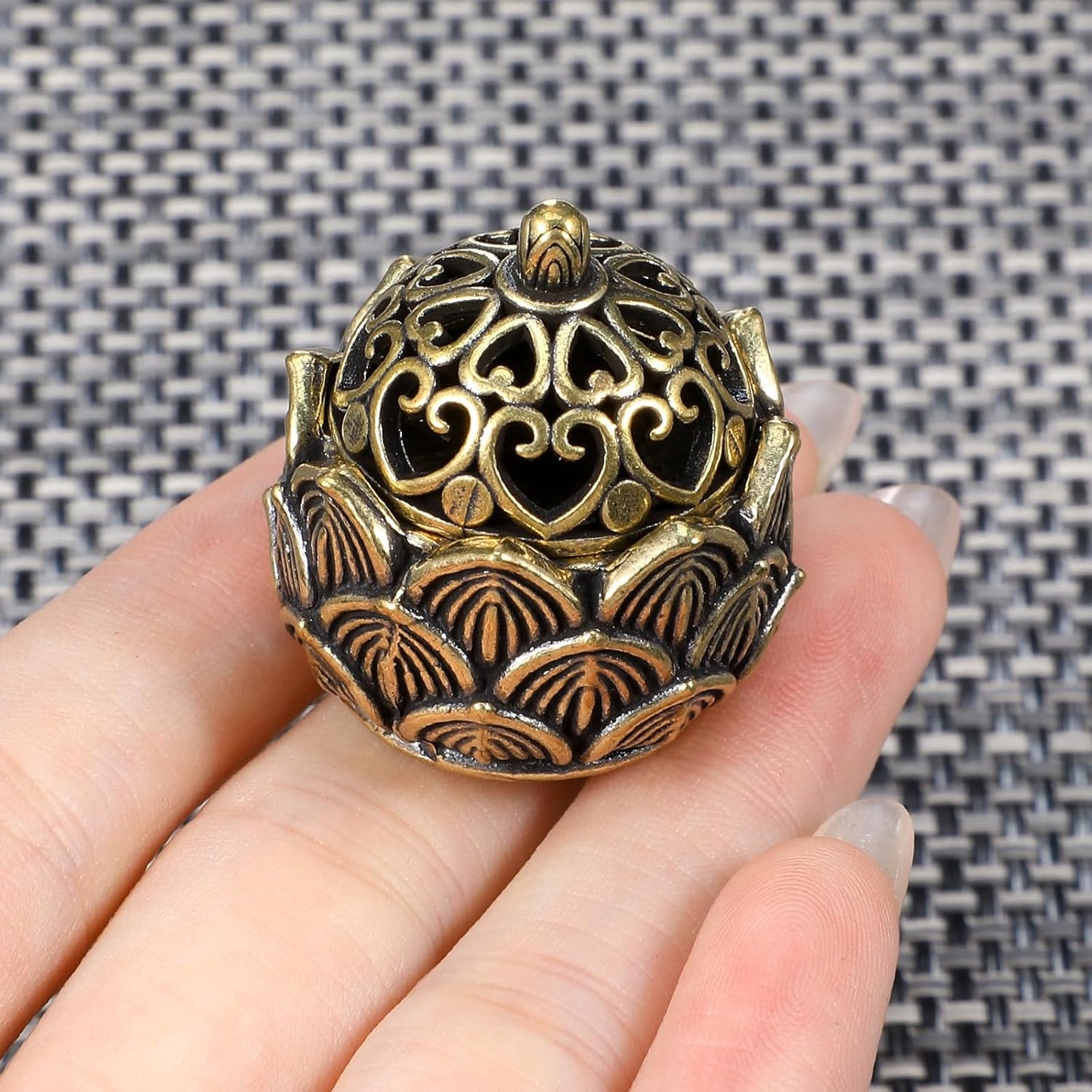 2Pcs Pure Copper Fortune Lotus Incense Holder, Black Brass Cone Incense Burner Holder, Home, Meditation Decor (1.18×1.1")