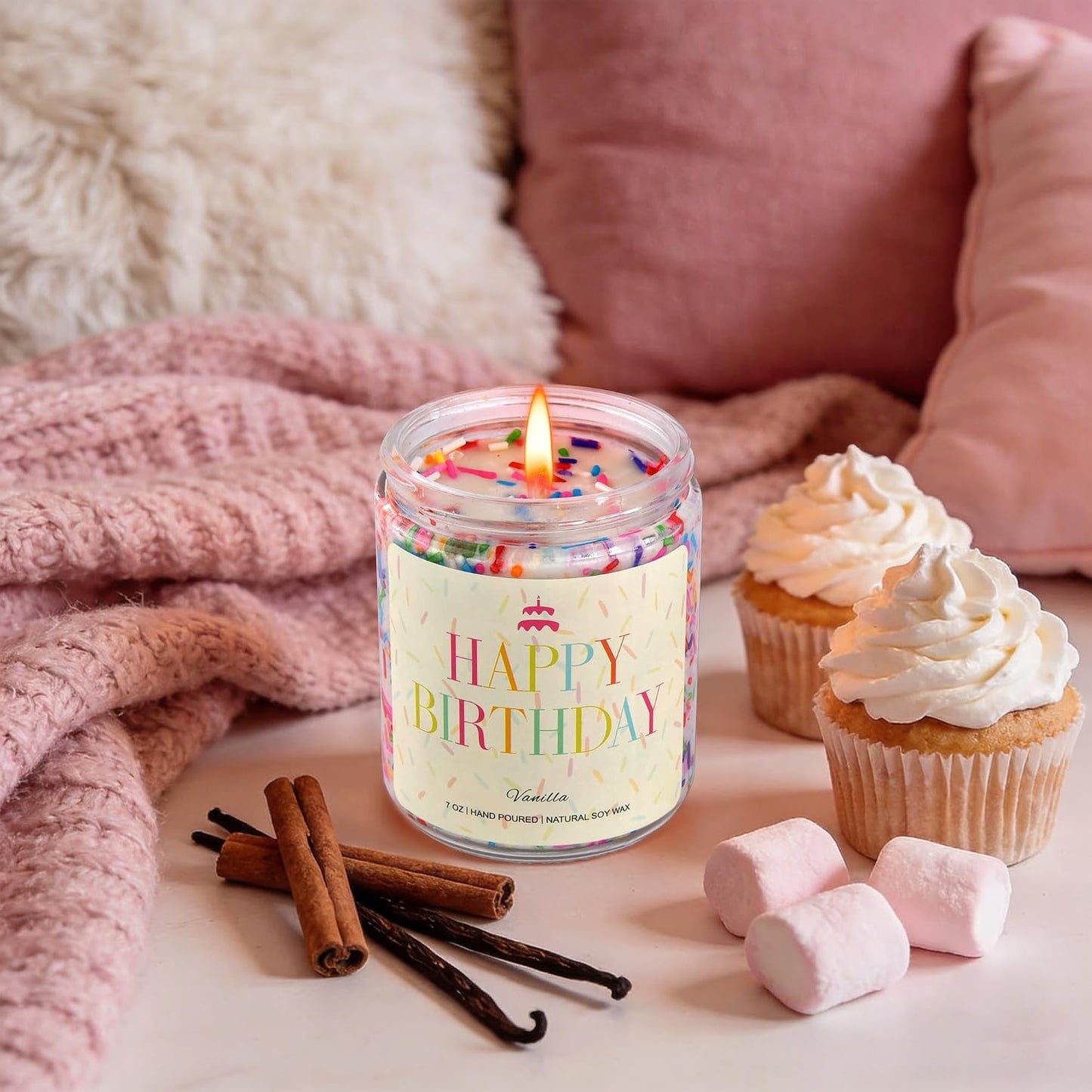 PHD CAKE Happy Birthday Candle - Birthday Gifts for Women, Men, Mom, Dad, Sister, Teacher, Friends, Natural Soy Wax Vanilla Scented Candles