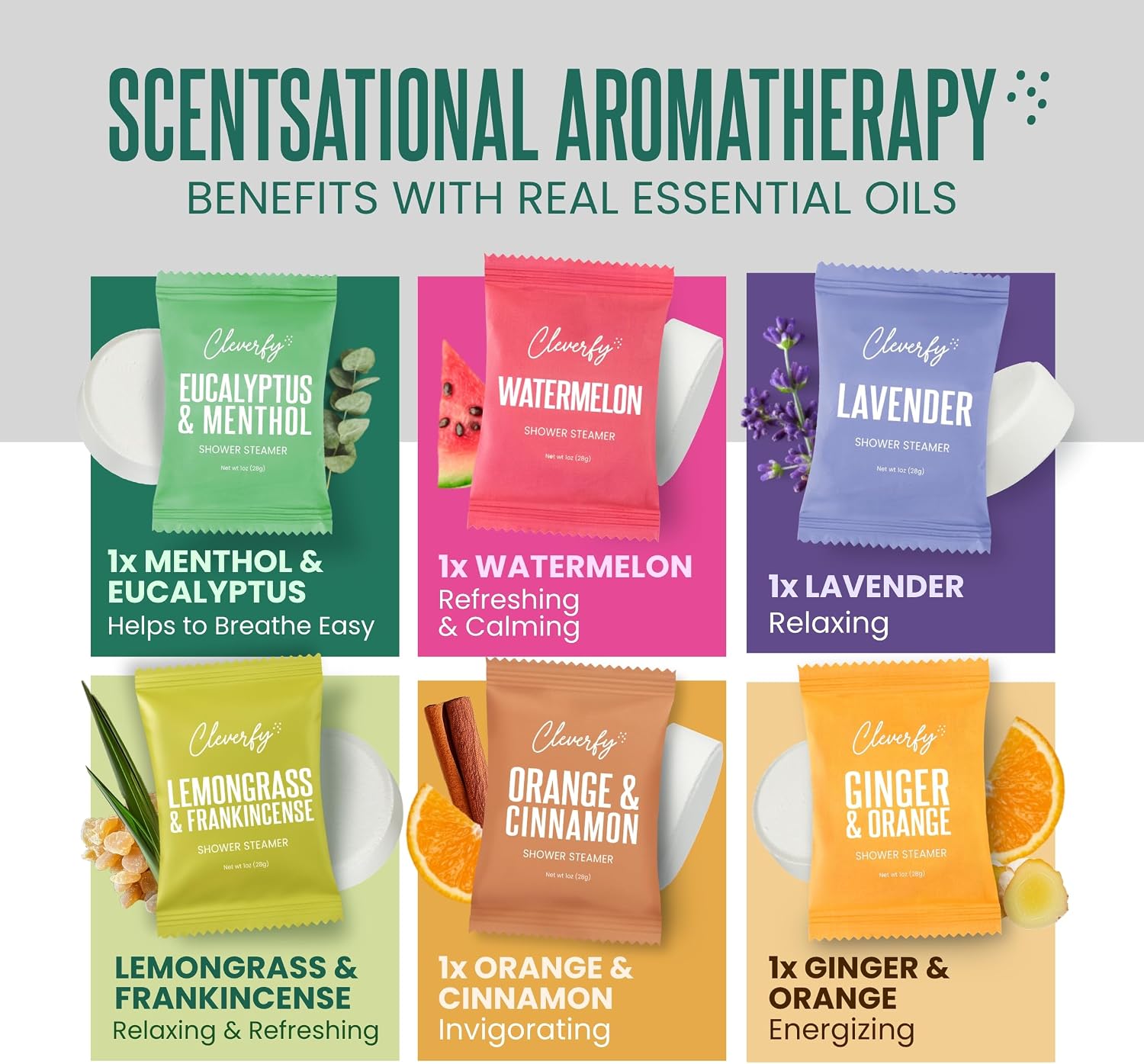 Cleverfy Shower Steamers Aromatherapy for Women and Men – 6 x 18 Pack