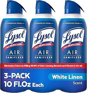 Lysol Air Sanitizer Spray with Bacterial Odor Eliminator for Home & Office, Sanitizing Air Spray, Air Freshener Alternative, White Linen Scent, 10 oz (Pack of 3)